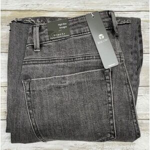NWT Tractr High Rise Straight Leg Women's Jeans Distressed Hem Color Block Denim